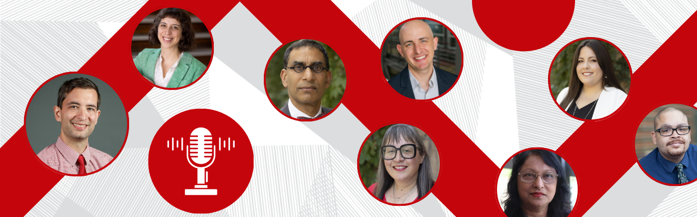 Podcast header image featuring faculty and staff photos of people who have appeared on the podcast.